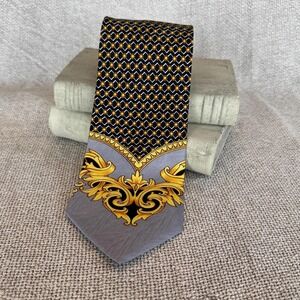 Vintage Gianni Versace 100% Silk Tie Barocco Scroll & Geometric Honeycomb